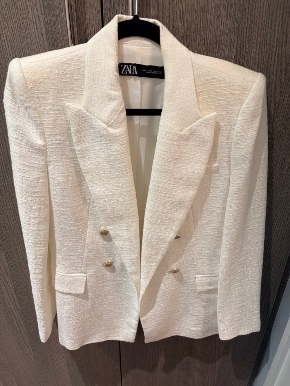 Zara Cream Double-Breasted Blazer — Gold Buttons